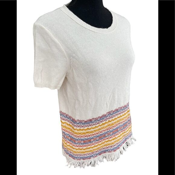 MADEWELL Fringe Jacquard Short Sleeve Sweater Size S - Picture 10 of 11